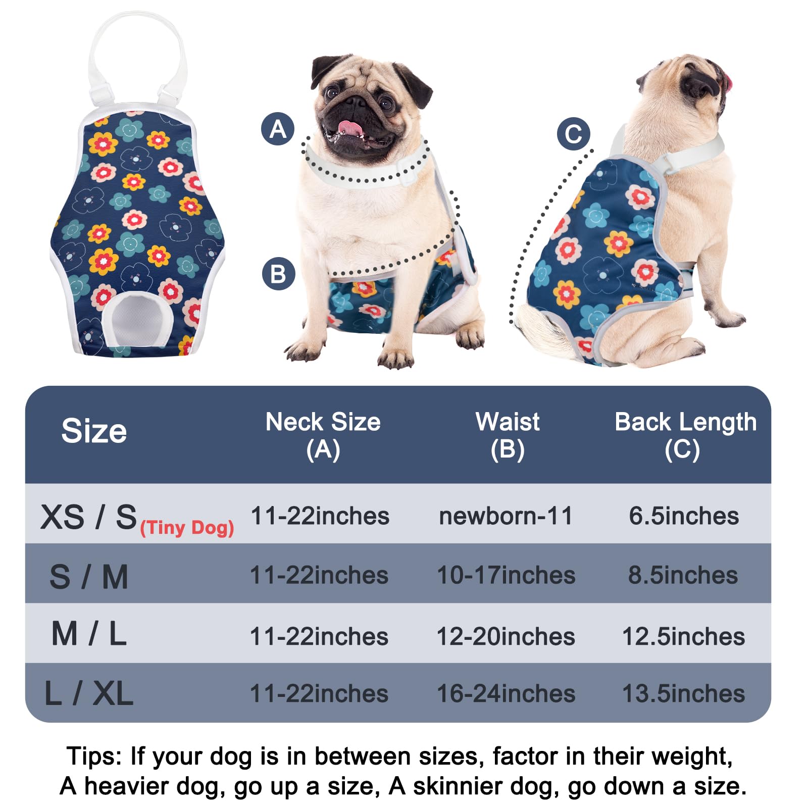 MICOOYO Pañal para perro, bragas sanitarias con tirantes ajustables, lavables, pañales para perritos, ropa interior para mascotas, pañales para perros hembras para el calor (floral, XL)