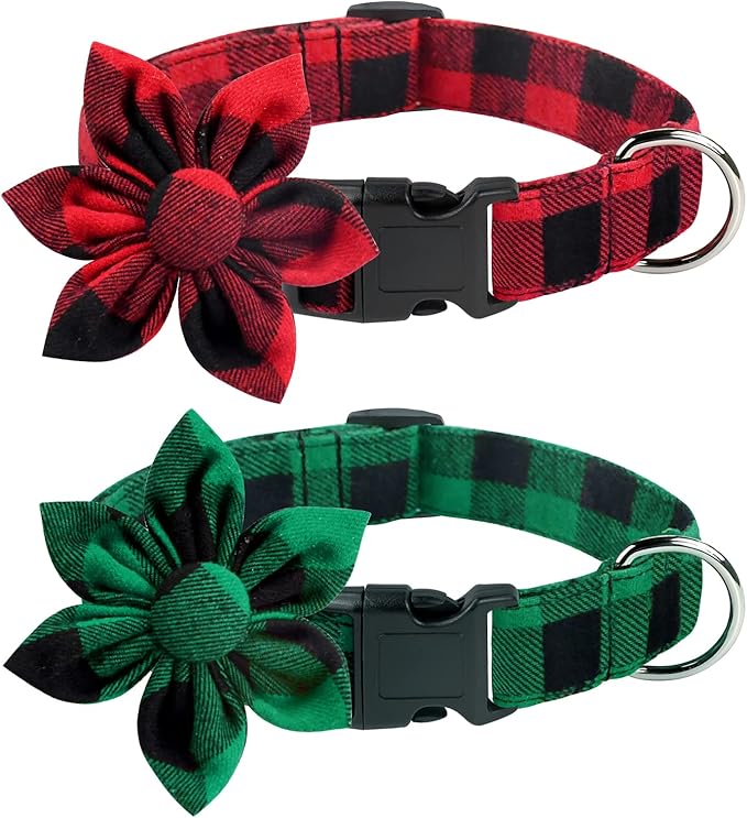 Malier 2 Pack Christmas Dog Collar with Flower, Classic