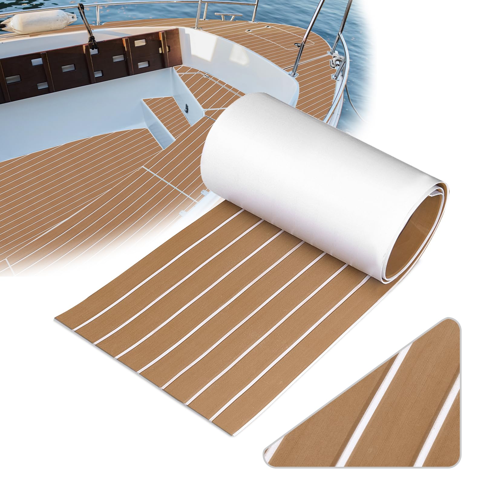 SenMore Schiuma Eva Tappetino per Barca, Navi e Marittimi, Tappetino Antiscivolo in Teak Artificiale può Essere Utilizzato per la Decorazione di Yacht, Kayak, Barche, RV, Piscine