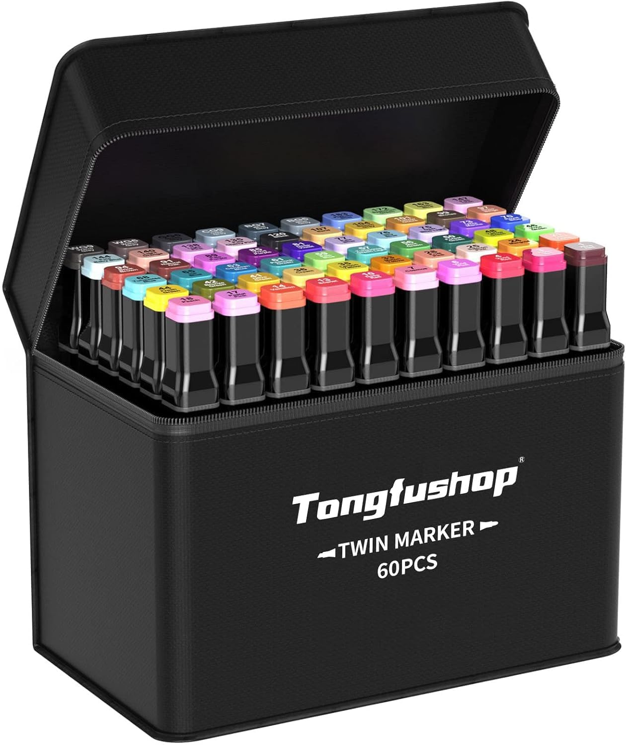Tongfushop 60+2 Colori Pennarelli ad Alcool, Pennarelli a Doppia Punta, Set di Marcatori Artistici per Sketch, Colorare, Illustrazioni, Disegnare, Anime, con Borsa e Distanziatore