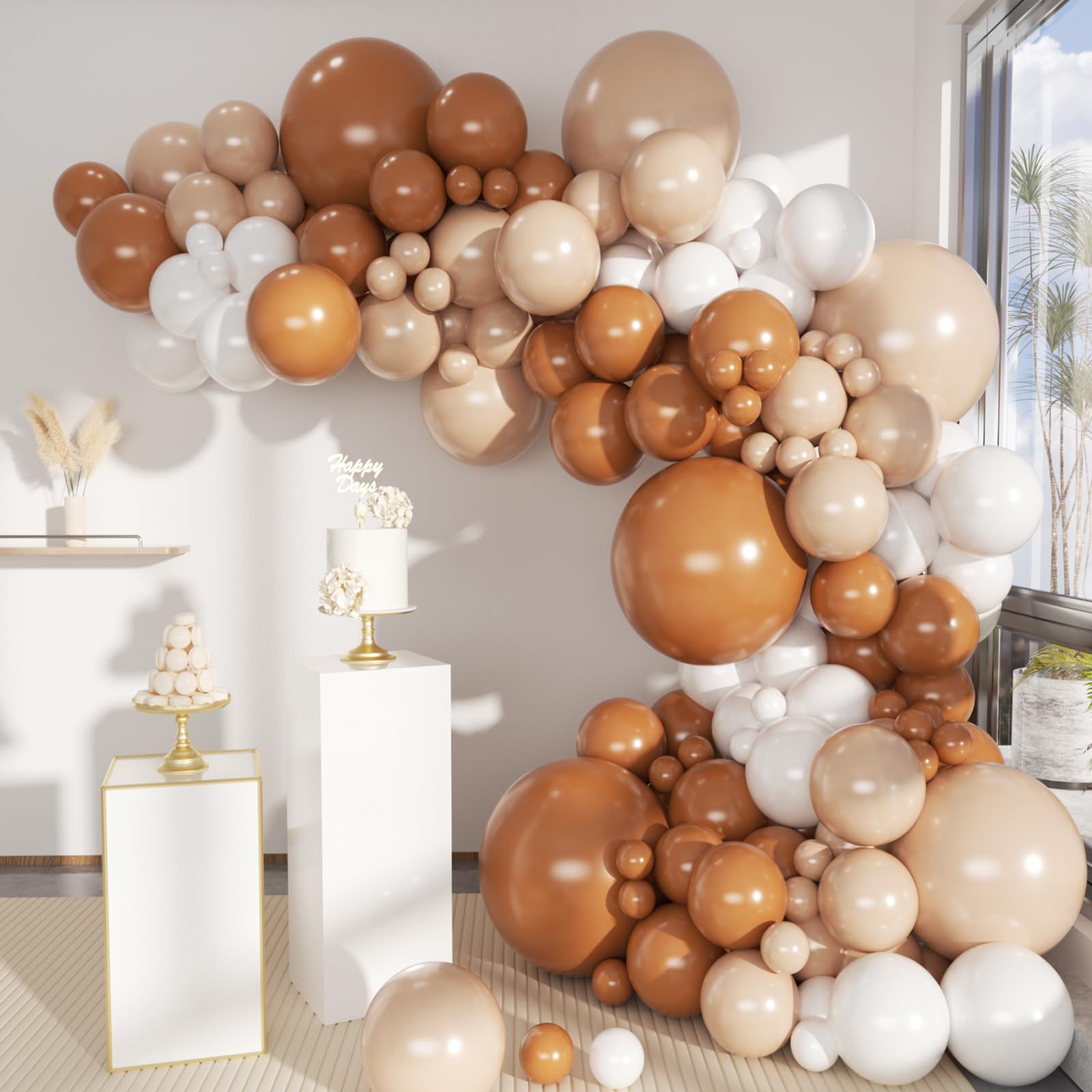 Boho Balloons Garland Arch Kit, 146 Pcs Brown Nude White Balloons Different Sizes for Girls Baby Shower Garden Tea Party Bachelorette Birthday Wedding Decorations