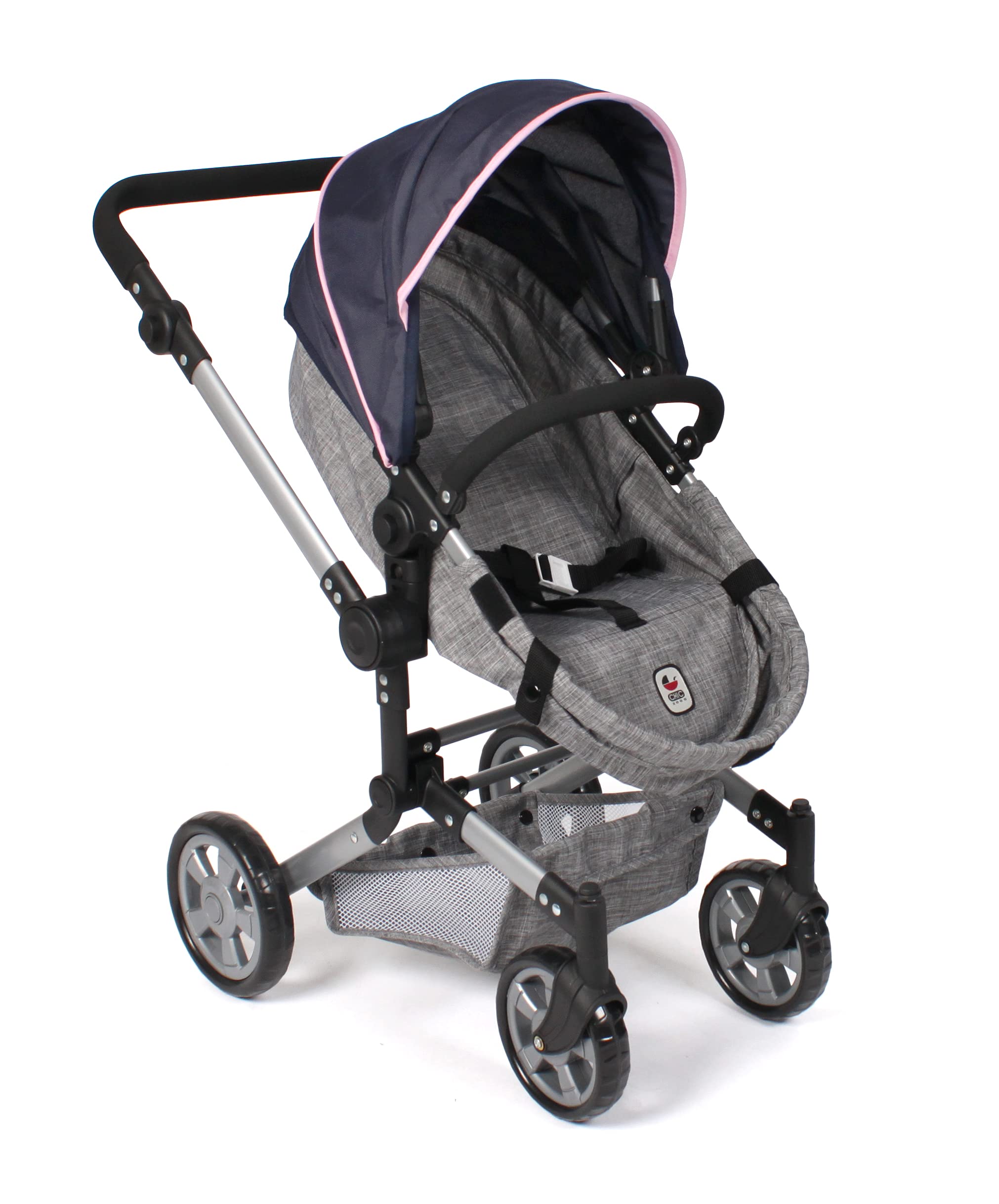Bayer Chic 2000 Puppenwagen Linus | 2in1 Kombi-Buggy Melange Grau-Navy | Großer 2in1 Kombi-Puppenwagen mit umwandelbarer Wanne für Puppen bis 52 cm. Melange Grau-Navy, hoher Griff 47-78 cm.