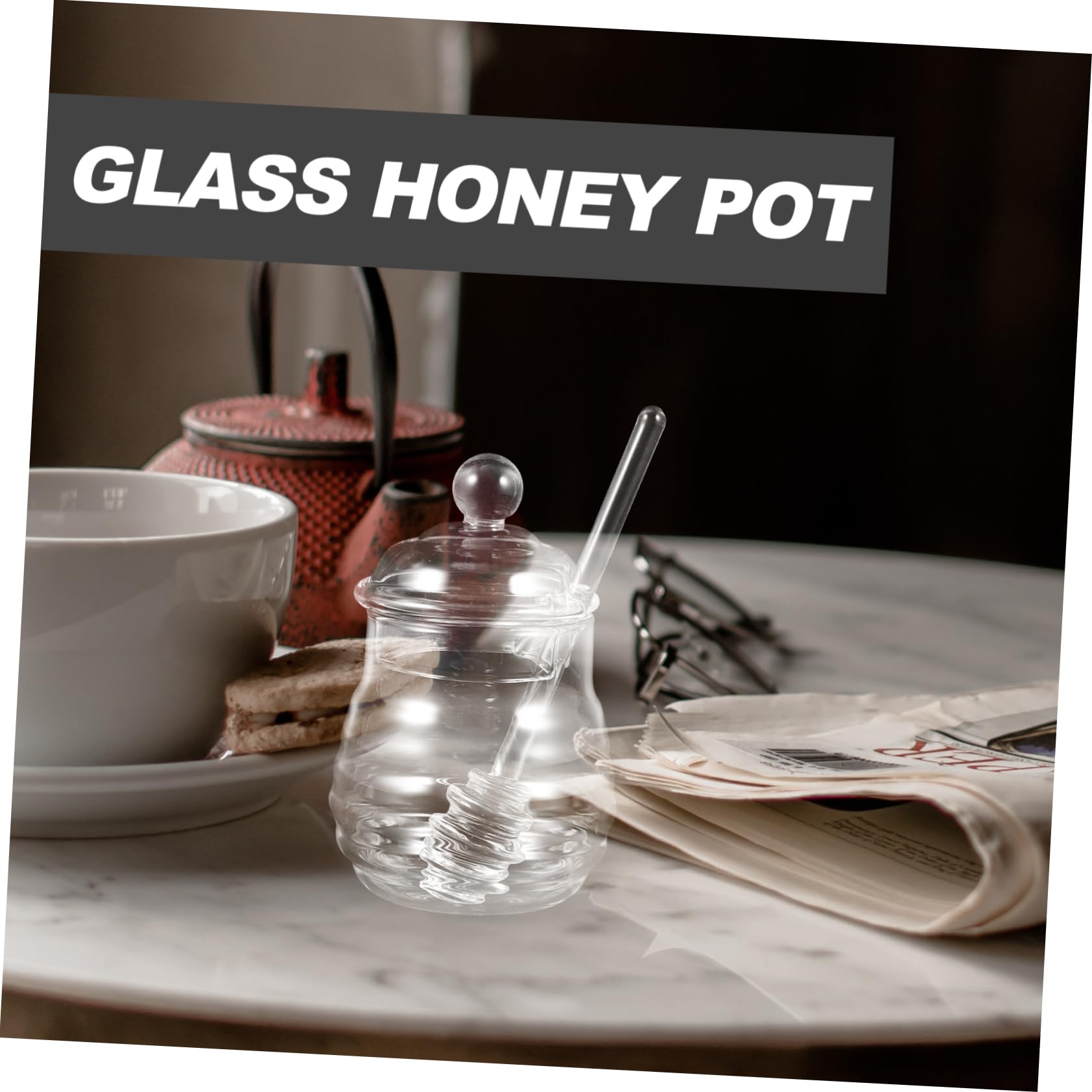 GLEAVI Clear Glass Set with Dipper and Lid Airtight Honey Storage Container for Home Kitchen Use Premium Borosilicate Glass Honey Pot with Easy Visibility and Dust