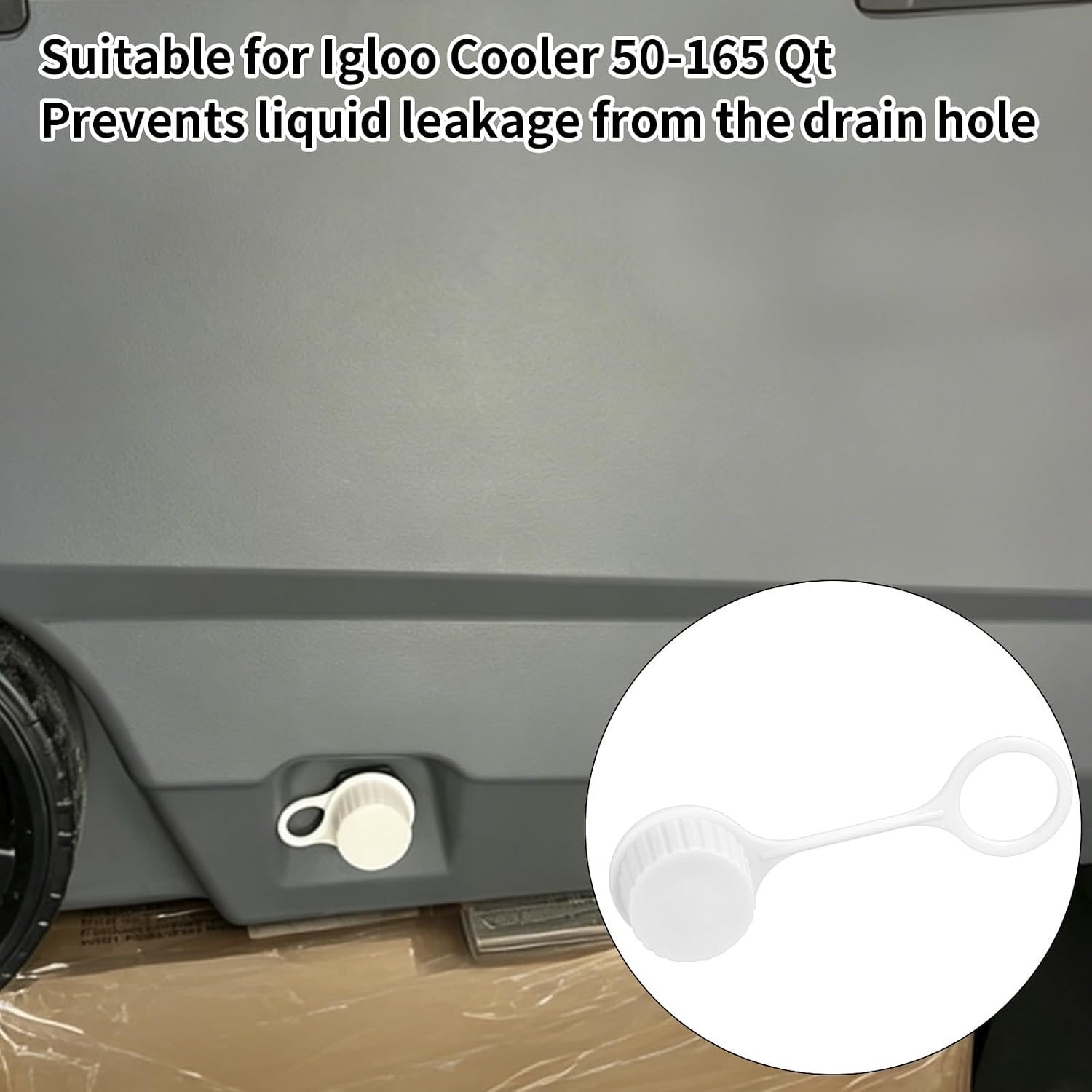 Penitue 2pcs Threaded Drain Plug Caps with Tether for Igloo Cooler, Ice Chest Drain Plug Cover Replacement Accessories and Parts for 50-165 Qt Cooler Replaces 20049 (White)