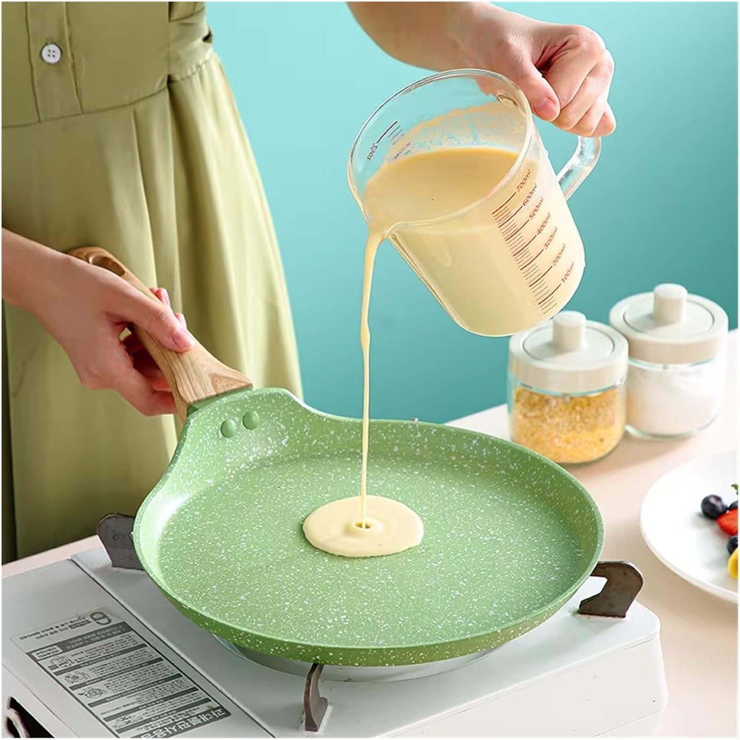 Maifan Stone Frying Pan Steak Pancake Omelette Non-Stick Cooking Breakfast Maker Induction Cooker Gas Thousand-Layer Bakeware(Green 8 inch)
