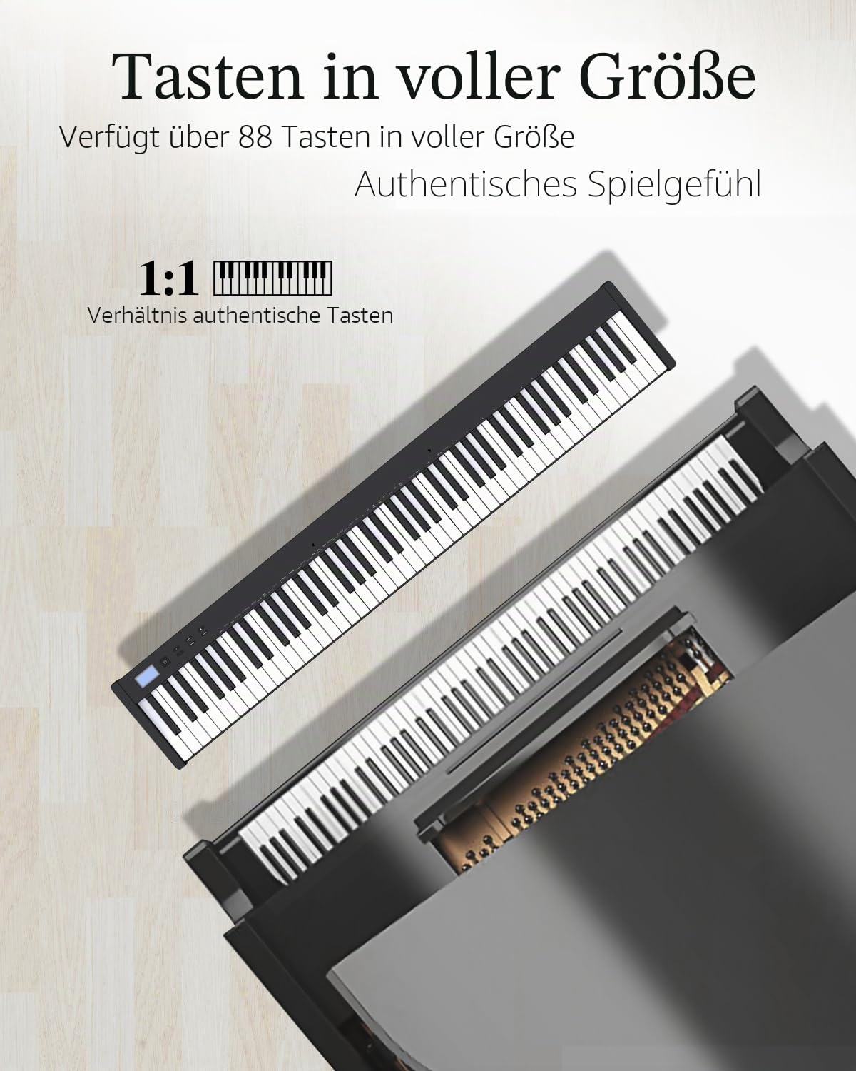 【Keyboard Piano Set mit Ständer】Longeye 88 Tasten E-Piano, Semi-Gewichtet, Kompakt und Tragbar, mit Tragetasche, Notenständer und Sustain-Pedal, Weiß (Slim-88)