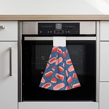 Hanging Hand Towel Soft Absorbent Bath Towel Kitchen Dish Towels with Hanging Loop Fast Drying Tie Towels for Bathroom Kitchen Home Decor Meat Slices Pattern