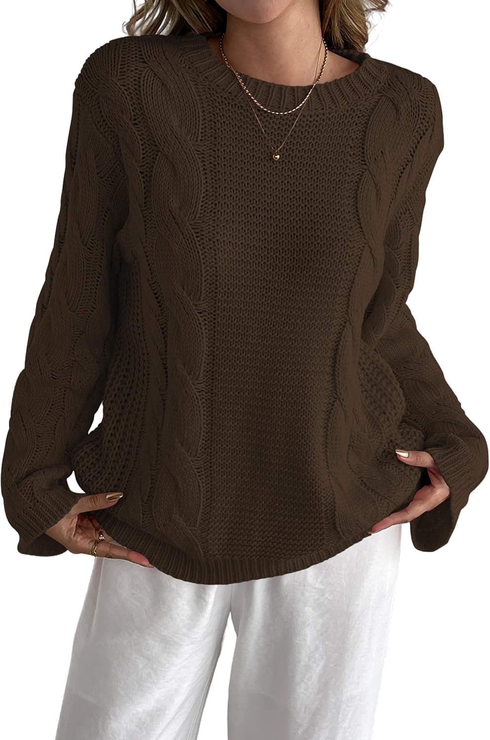 Cakulo Womens Oversized Pullover Sweaters Bell Sleeve Chunky Cable Knit Sweater Crewneck Trendy Knitted Tops 2025 Cakulo Womens Oversized Pullover Sweaters Bell Sleeve Chunky Cable Knit Sweater Crewneck Trendy Knitted Tops 2025