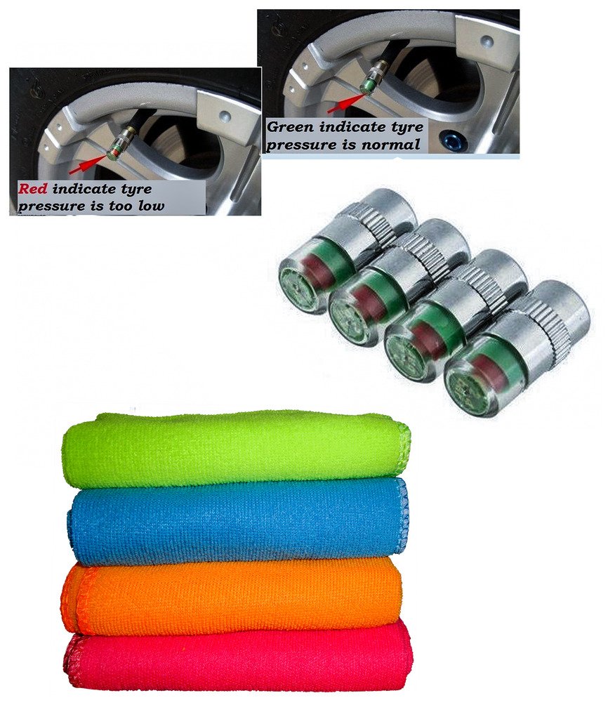 Kozdiko Combo of Car and Bike Air Alert Tire Valve Cap Set of 4Pcs, Micro Fiber Cloth-image-6