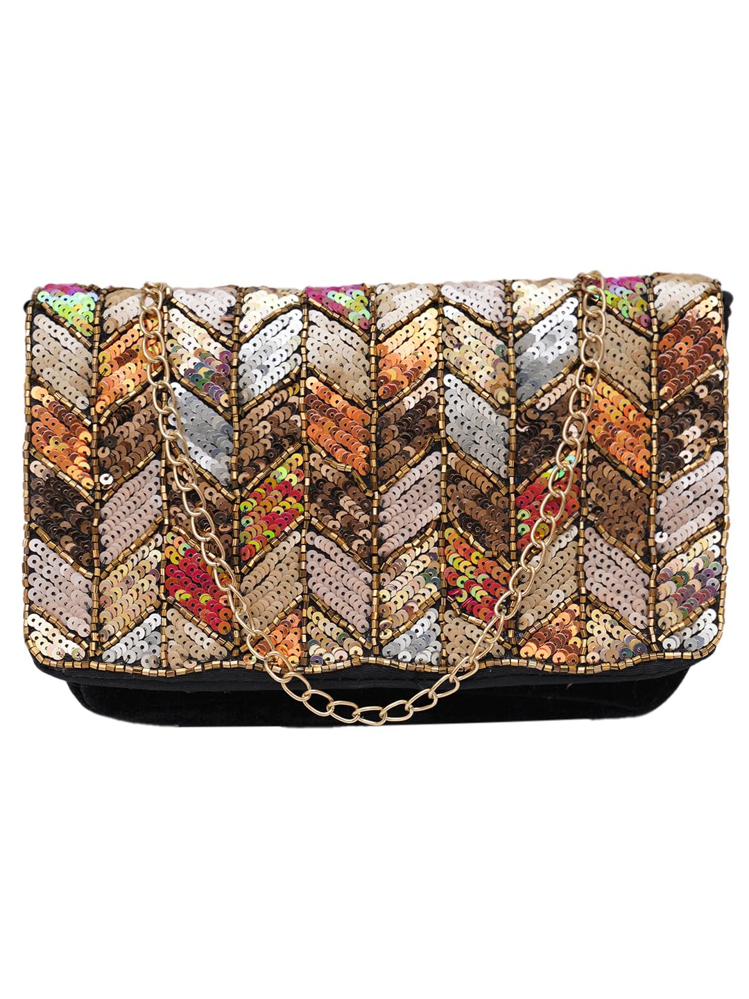 fabbhue Women's Multicolor Full Sequenced Hand Embroidered Party/wedding/Ethnic Box Clutch Bag Purse with chain strap-picture-43