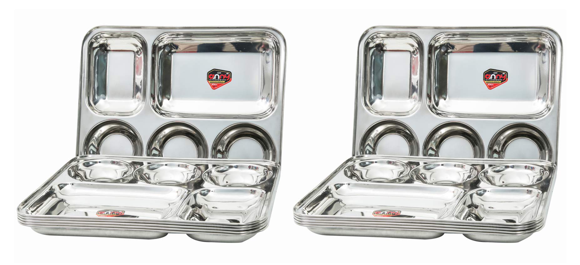 Anny Kitchenware Stainless Steel Full Plates, Pack of 4 (Design: Deep Vatica, Length: 13 Inch, Width: 9 Inch, Depth: 1 Inch, Capacity: 2000ML)