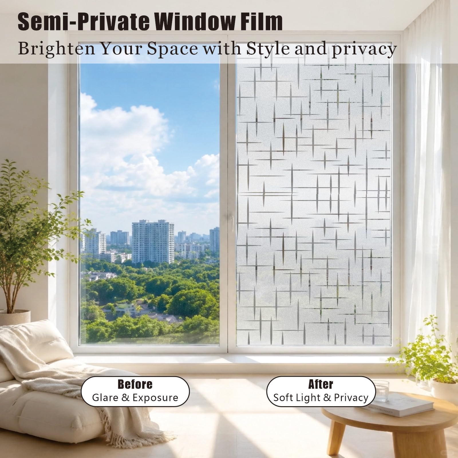 Pellicola Privacy 90 x 500 cm Non Adesiva Adesivo Statico, Controllo Del Calore, Protezione Privacy, Anti-Uv, Pellicola per Vetri Finestre Opaca per Superfici in Vetro, Stella