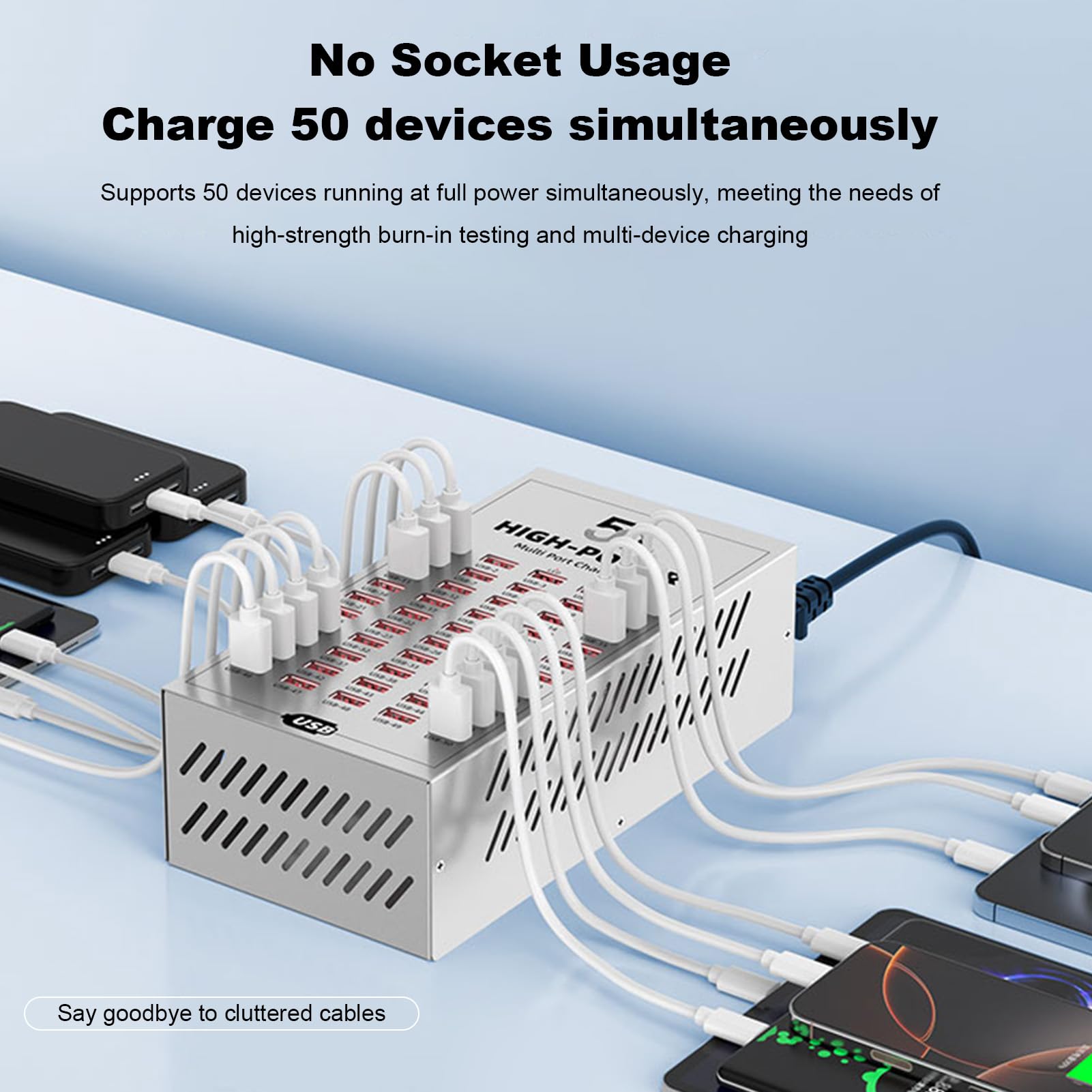 50 Port 200 Watt USB Station de Charge, Bloc de Chargeur Rapide Haute Puissance, Multiple Chargeur USB de Bureau pour Les Hôtels, Les écoles, Les Bureaux (Prise UE 220-250V)