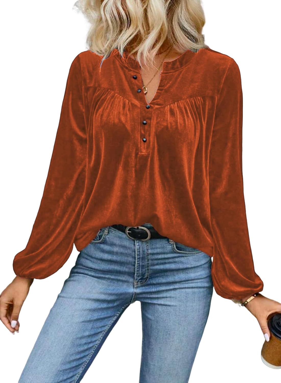 Womens Long Sleeve V Neck Dressy Casual Elegant Velvet Tops Winter Fall Fashion 2026 - Image 2