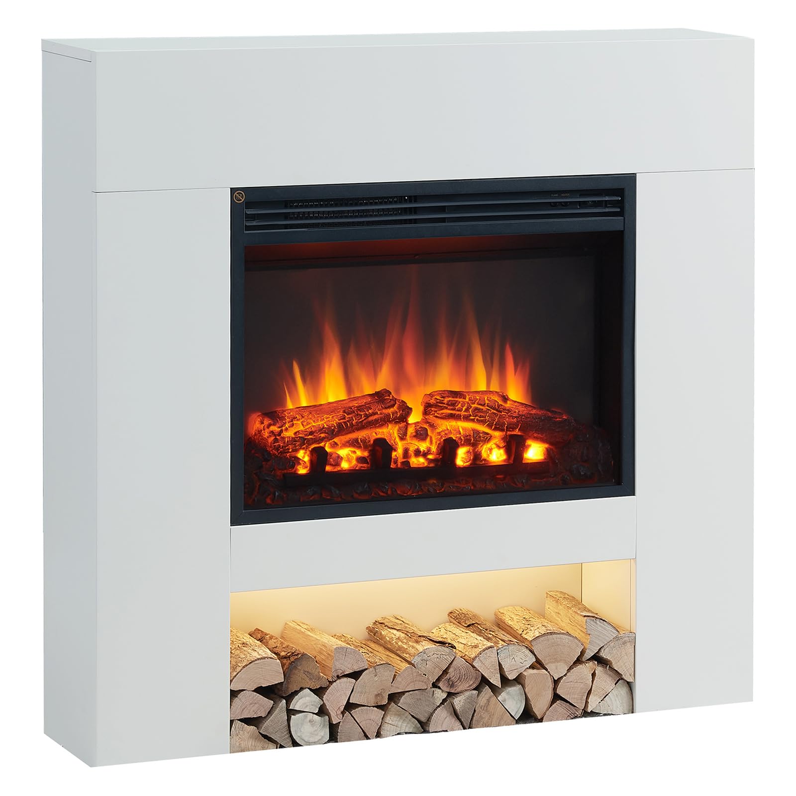 FLAMME 37 inch Electric Fire and Surround for Living Room, Beadell White | 2kW Heater (1000W/2000W), 5 Brightness Levels, 13 Mood Lights, Remote Control, 7-Day Timer, Plug In, No Chimney Needed