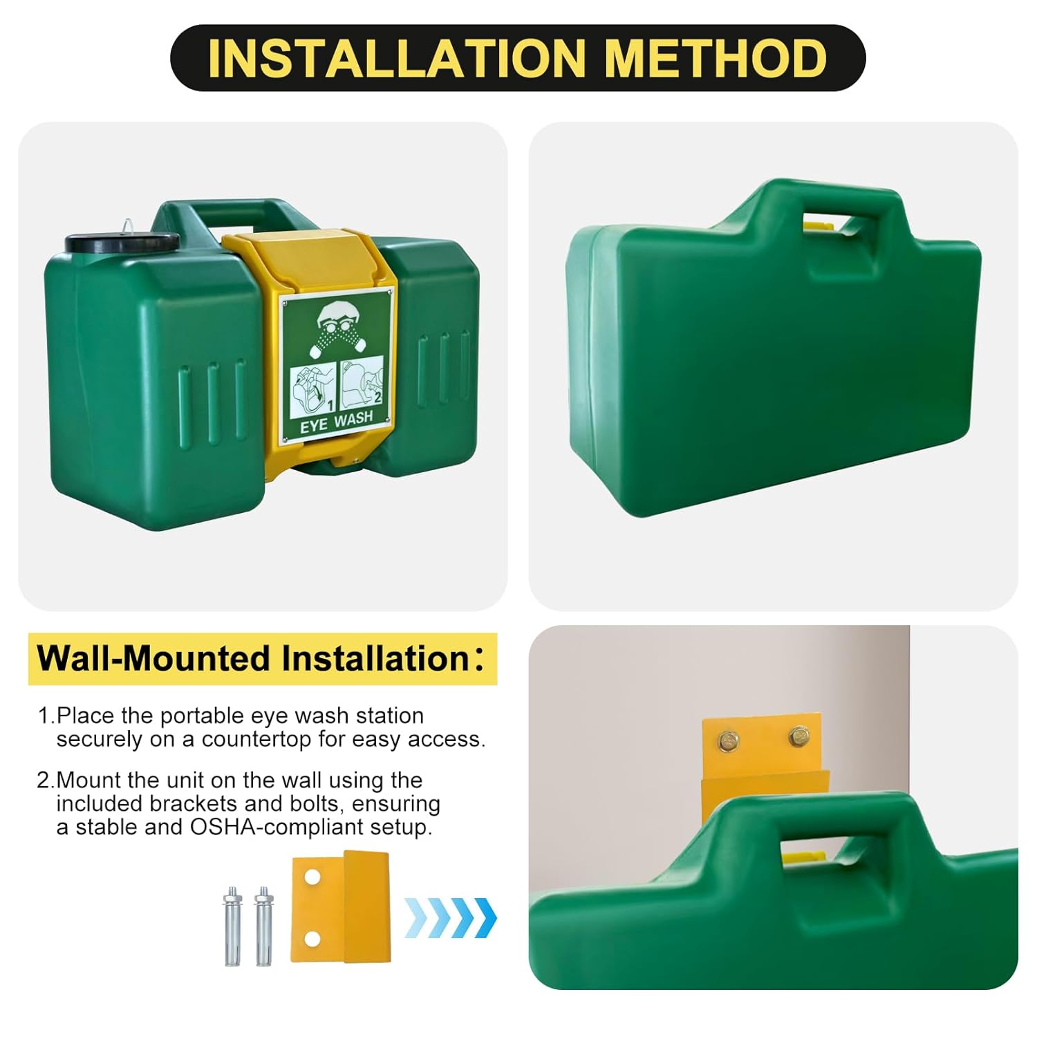 9-Gallon Portable Eye Wash Station OSHA-Approved, Includes Station Sign and 2 Inspection Tags, Wall Mount Eyewash Station, Emergency Eye Washing Station, First Aid Eye Wash Units for Workplace Safety