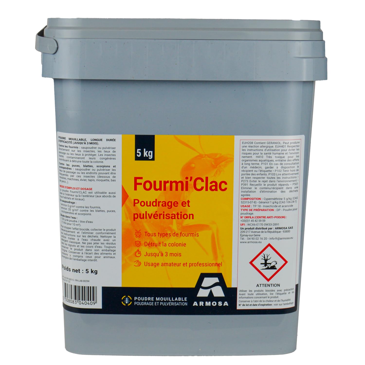 FOURMICLAC® Poudre Anti Fourmis - Insecticide Fourmis Intérieur et Extérieur - Détruit la Colonie - Efficacité Jusqu’à 3 Mois - Poudre ou Pulvérisation - Insectes Rampants - Formule professionnelle