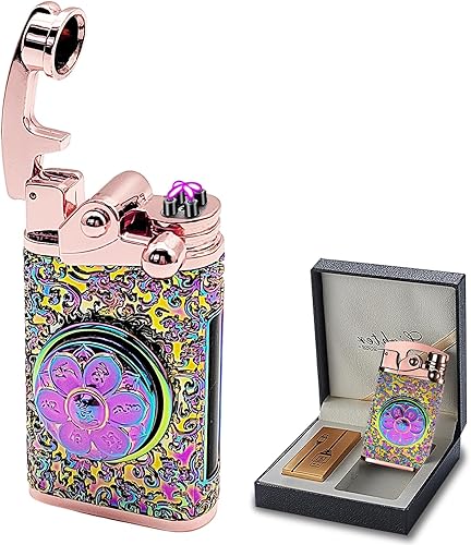 BABOBIU Encendedor eléctrico con brazo oscilante, sin llama, recargable, resistente al viento, encendedor de plasma con hermoso patrón, bandeja