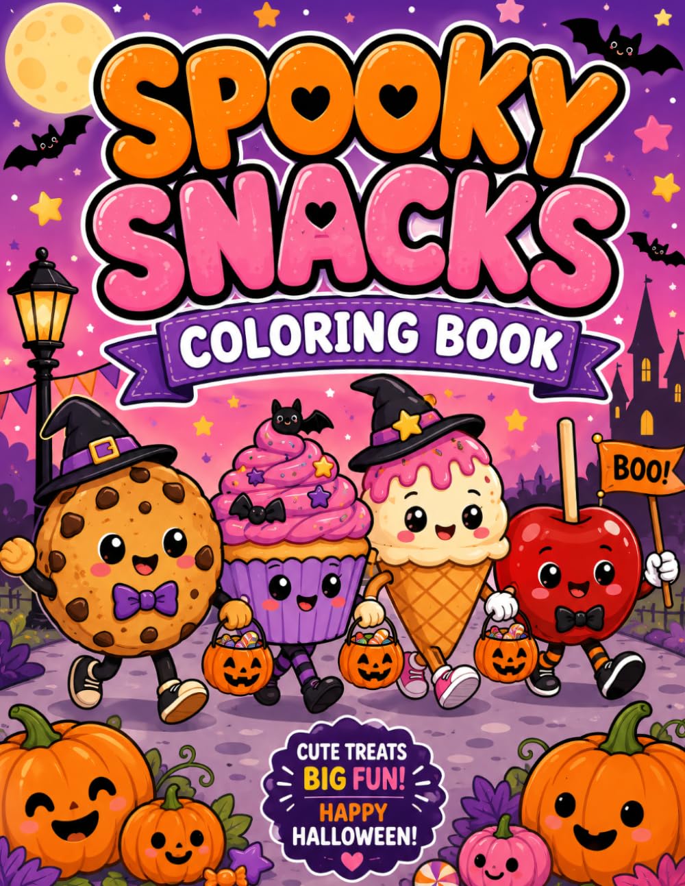 Spooky Snacks Halloween Coloring Book: 40+ Fun Coloring Pages Featuring Ghost Cupcakes, Monster Cookies, Candy Corn, Pumpkin Treats, and Adorable Halloween Snacks
