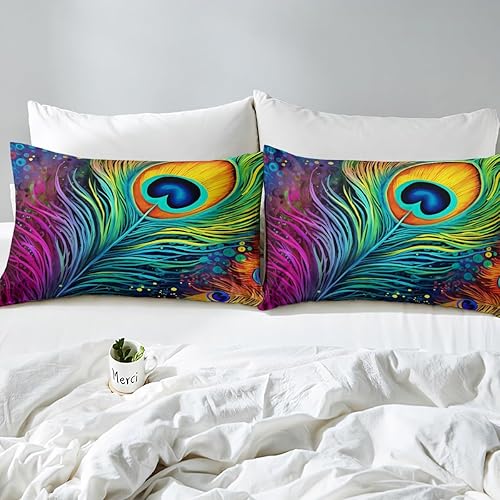 Miniatura 5 de Erosebridal Sábanas de plumas de pavo real azul tamaño individual para mujer, juego de sábanas con temática de animales, sábanas de teñido anudado