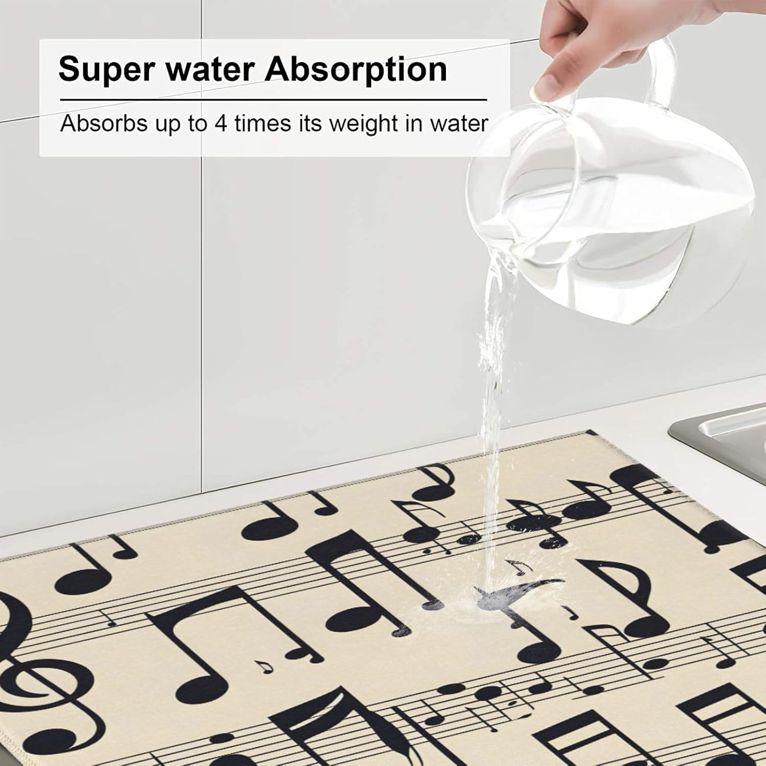 Vintage Music Note Pattern Kitchen Absorbent pad, Super Absorbent Microfiber, Oversized Anti Slip image 5