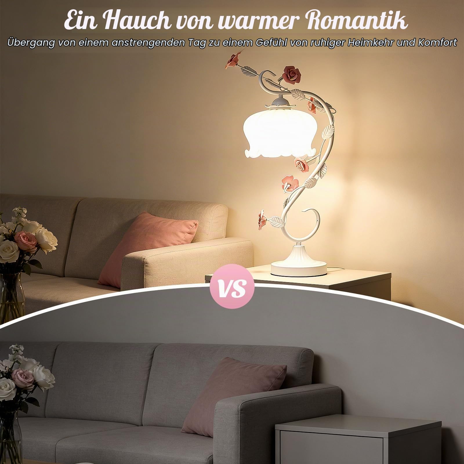 LED Nachttischlampe Rose Nachtlicht Büro Wohnkultur Leuchte LED Tischlampe Nachtlicht Romantisch Schöne Rose Lampenschirm Nachttischlampe
