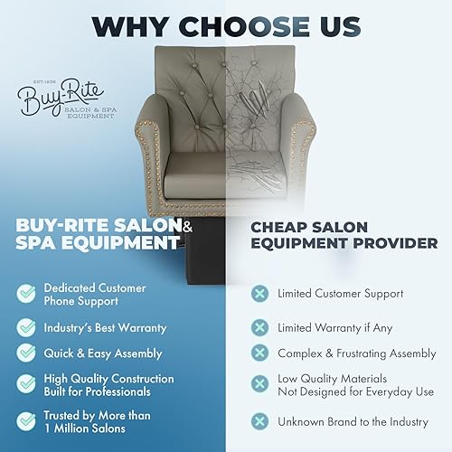 Miniatura 6 de Buy-Rite Chelsea - Silla secadora de pelo, respaldo copetudo gris con ribete de uñas de latón, asiento ancho de espuma, cojín extraíble, glamour de