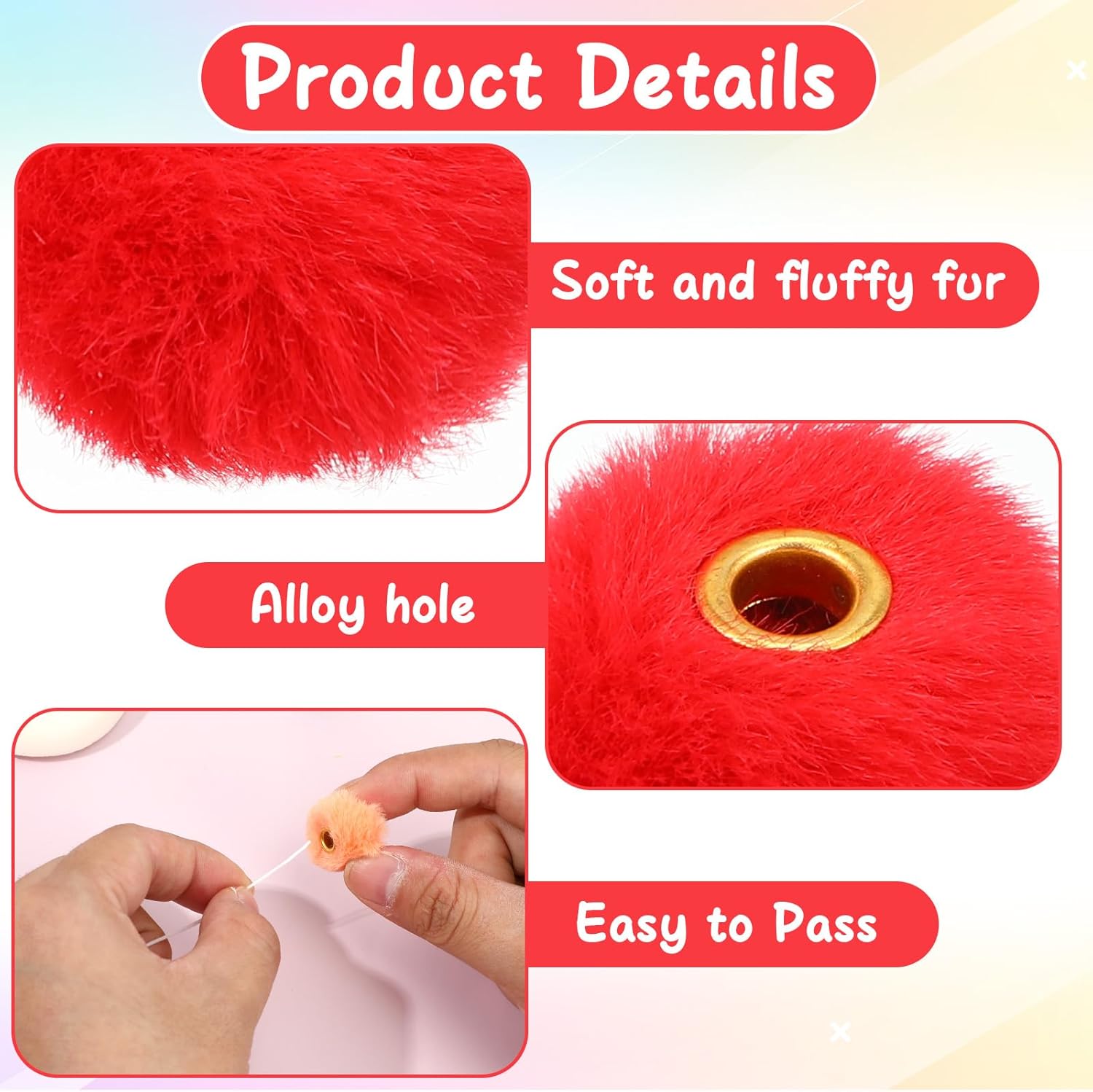50Pcs Fluffy Beads for Beadable Pens, Mixed Color Fuzzy Faux Fur Pom Poms Beads Soft Fuffy Spacer Bead for Bracelets Jewelry Making Keychains Earrings DIY Crafts Handicrafts Accessories - Image 5