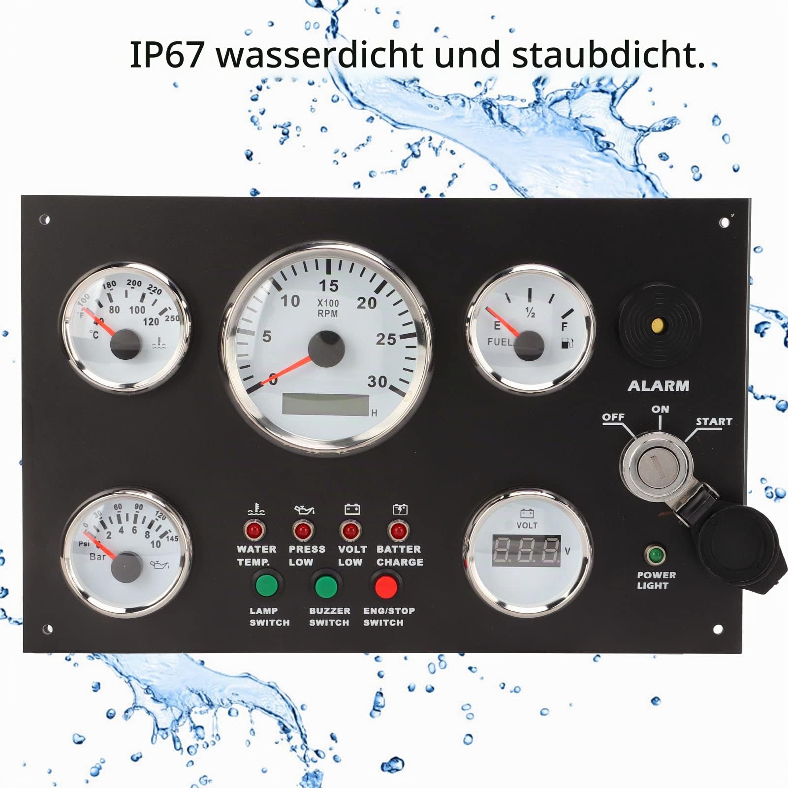 Boots-Instrumententafel, Motor-Armaturenbrett-Instrumententafel mit Motorgeschwindigkeit, Ölstand, Druck, Wassertemperatur, Spannungsanzeige mit Roten Hintergrundbeleuchtungen (12V)