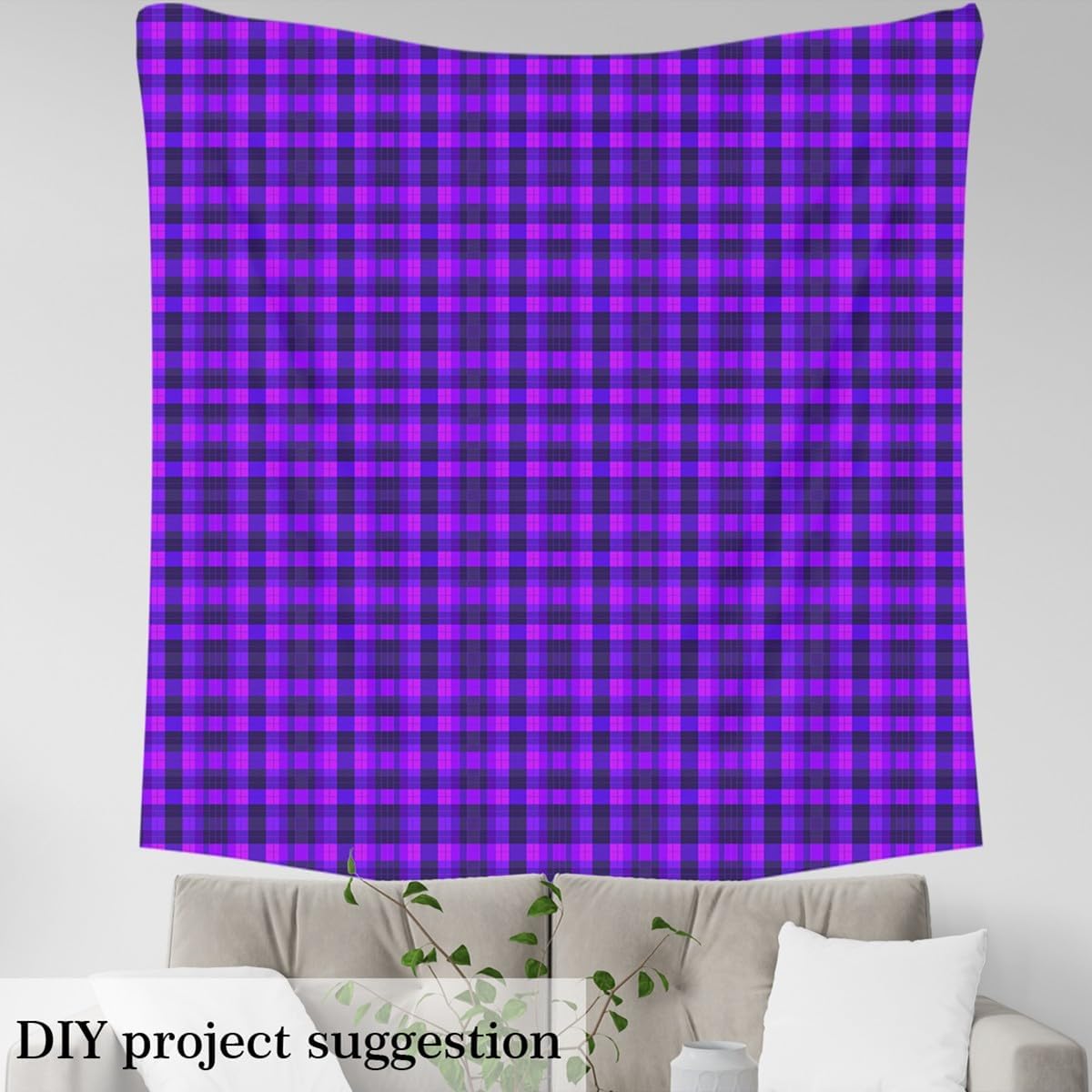 Purple Checkered Fabric by The Yard Simple Vintage Geometric Grid Fabrics for Sewing Lovers Patchwork Plaid Decorative Fabric for Room Decor and DIY Upholstery 5 Yards,180" L x 59" W