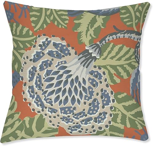 Oriental Toile Chinoiserie - Juego de 2 fundas de almohada impermeables para decoración de exteriores, color azul marino, flores y naranjas, para