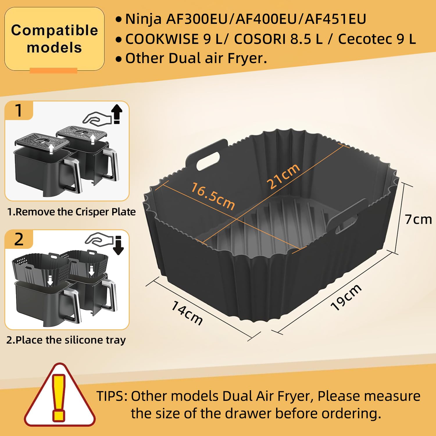 HONYAO Akcesoria do Frytkownicy na Gorące Powietrze do Dual Zone 7,6-10 L, 2 sztuki Silikonowa Frytkownica Akcesoria bez BPA kompatybilne Ninja AF300EU AF400EU i innymi Dual Airfryer