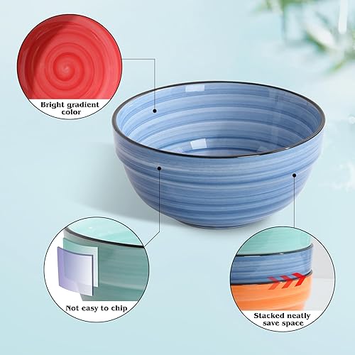 Miniatura 3 de HAPPY KIT Cuencos de cerámica para servir, cuencos coloridos de 6 pulgadas para cocina, cuencos de sopa de 24 onzas, juego de 6, aptos para