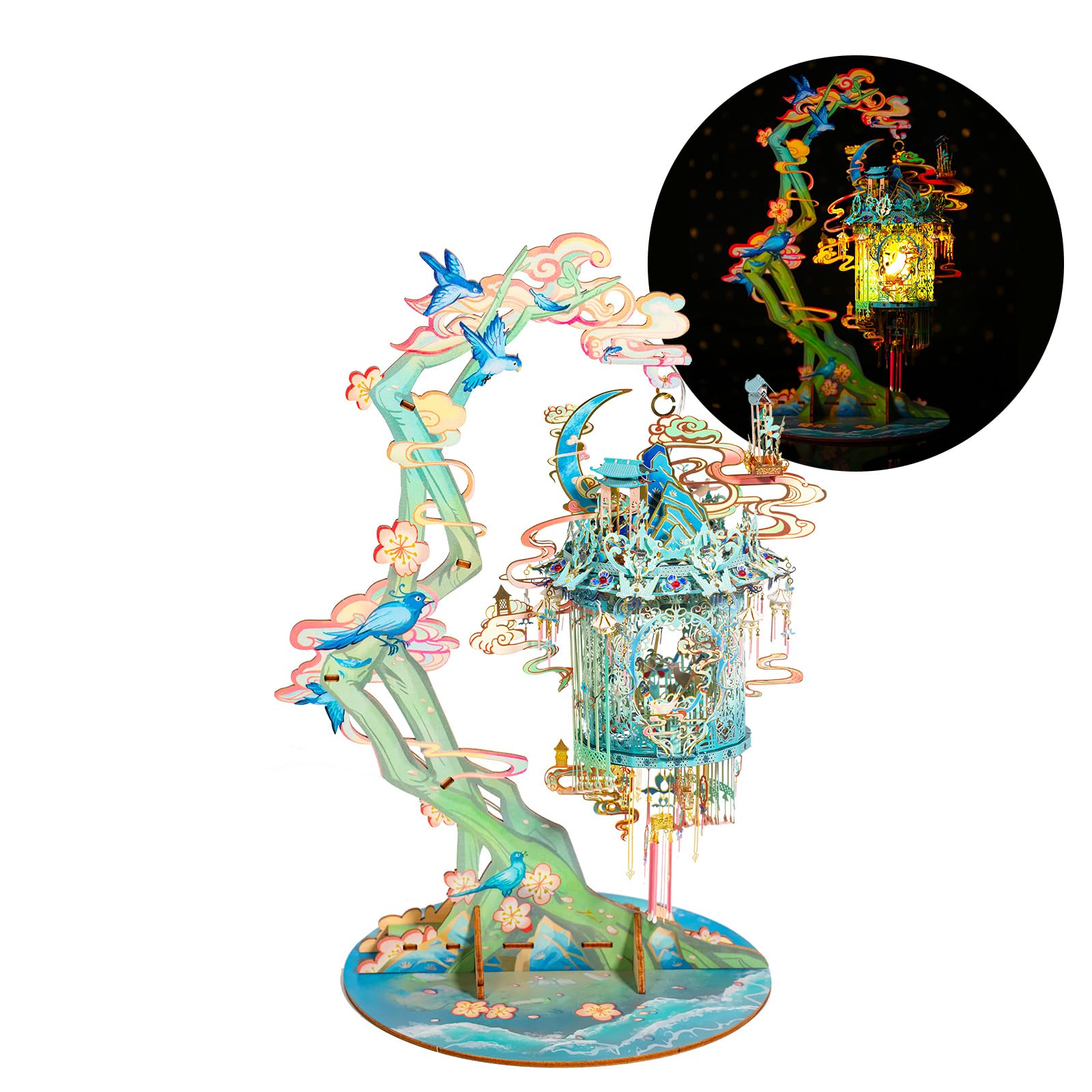 MU 3D Metal Puzzles for Adult Lucky Magpie Palace Chinese Style Birdcage Miniature Building,DIY Metal Model Kits Building Birds and Flower Castle DIY Sets Gift