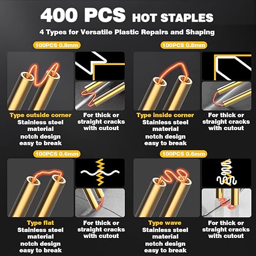 Miniatura 7 de Soldador de plástico inalámbrico para Dewalt 20V Max alimentado por batería, kit de soldadura de plástico con 400 grapadoras en caliente, pistola