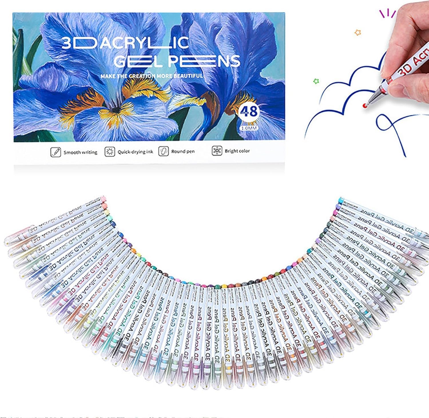 3D Acrylic Gel Pens, Coloring Paint Pen, 1.0 Fine Tip Muticolor Marker Art Set for Black Paper, Acrylic Gel Ink Pen Assorted Colored for Doodle,