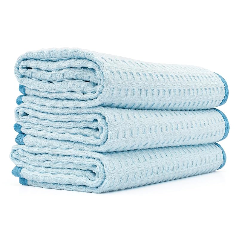 Toalha de secagem automotiva em microfibra The Rag Company Dry Me A River, trama waffle, azul-claro, 61 x 40,6 cm, kit com 3