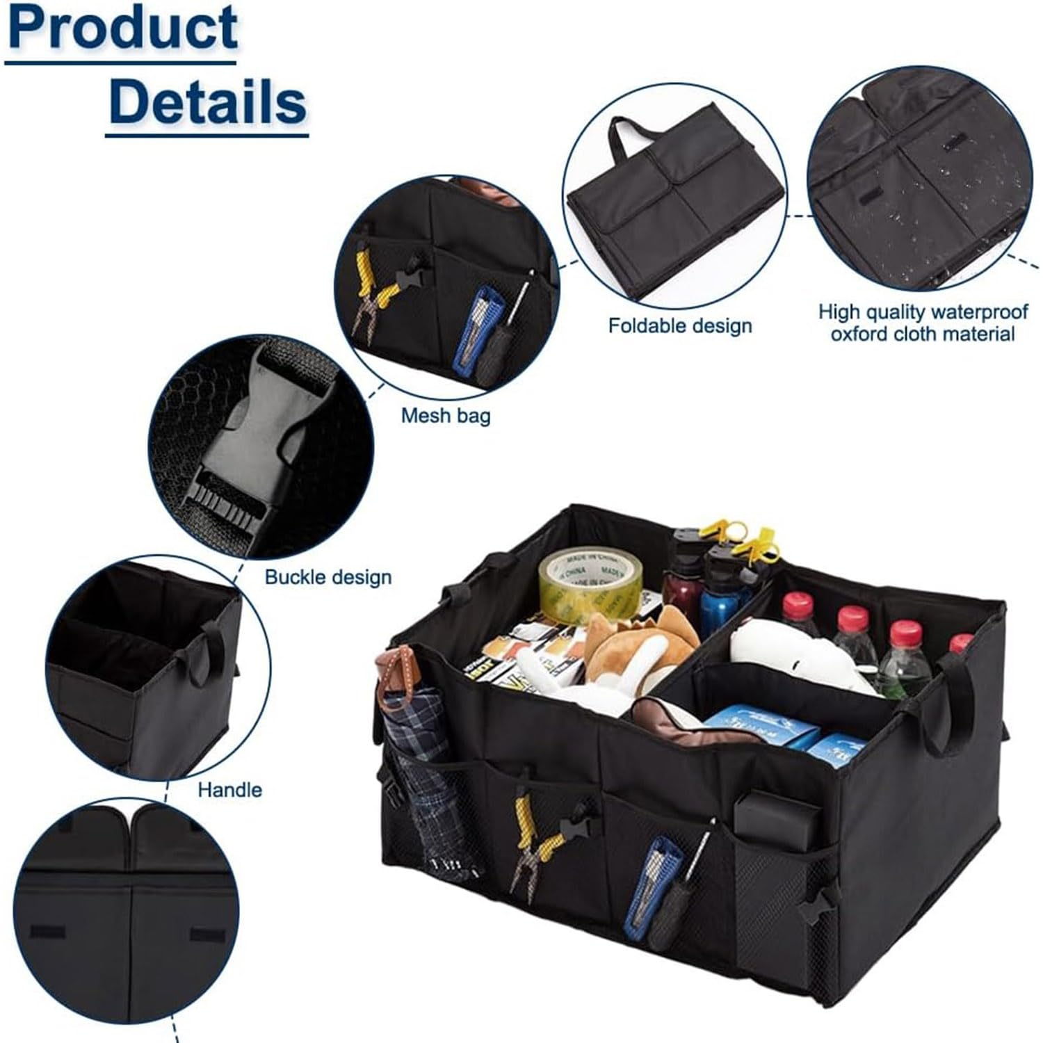 Organisateur de Coffre de Voiture pour Jeep Cherokee/Commander/Compass/Renegade, Sac de Coffre Pliable et Etanche, Grand Espace de Rangement