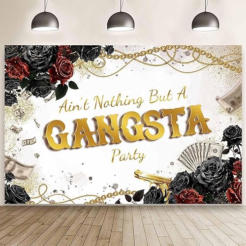 MEHOFOND Telón de fondo de cumpleaños de gángster de 7 x 5 pies, no es nada más que una fiesta de gangsta, fondo de fotografía de los años 70, 80,