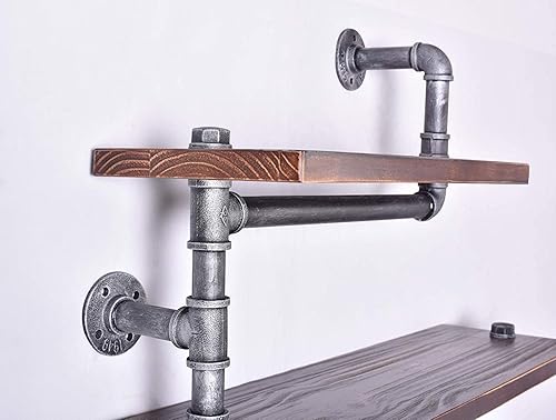 Miniatura 3 de Estantería de tubo industrial Pipe, madera moderna rústica, 3 estantes de pared de tubos escalonados, tubo de hierro forjado, estantería de diseño,