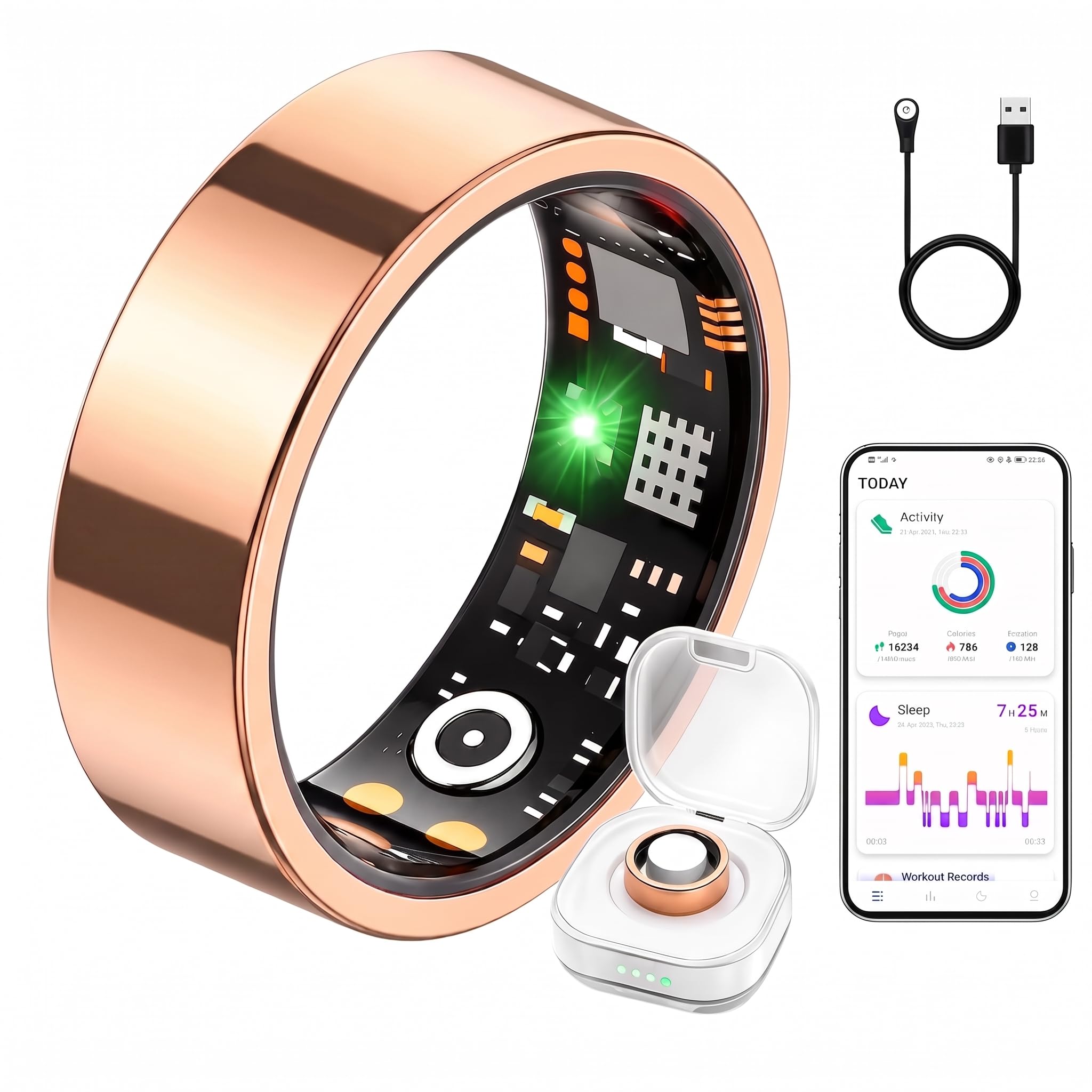 BLESYS Anillo Inteligente para Mujers y Hombres con Monitor sueño Oro Rosa
