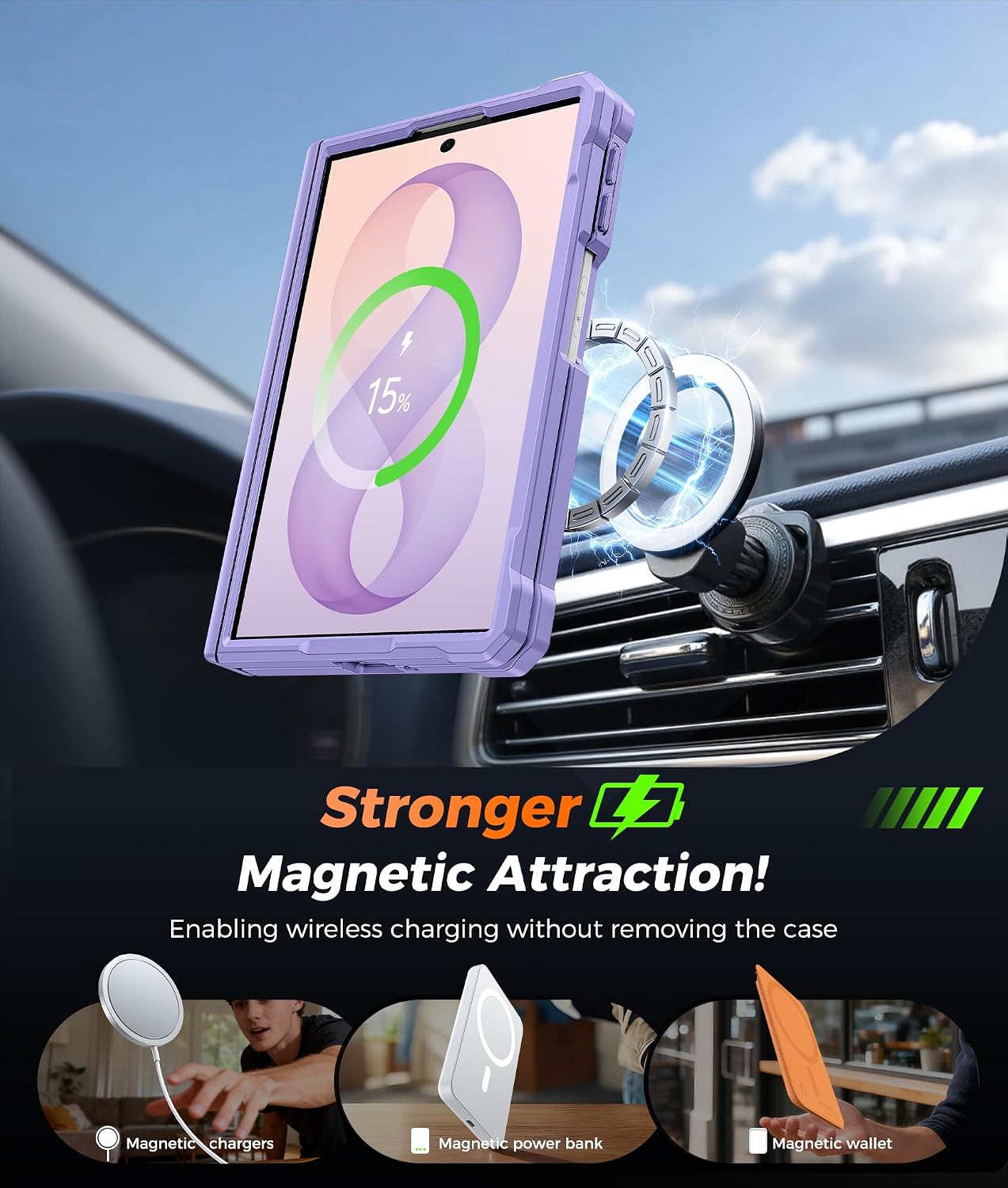  for Samsung Galaxy Z Fold 8 Case with 360 Spin Magnetic Kickstand | Hinge Protection, Screen Protector, Fit for MagSafe, Heavy Duty Military-Grade, Z Fold 8 Wide Cover, Translucent Lavender thumbnail