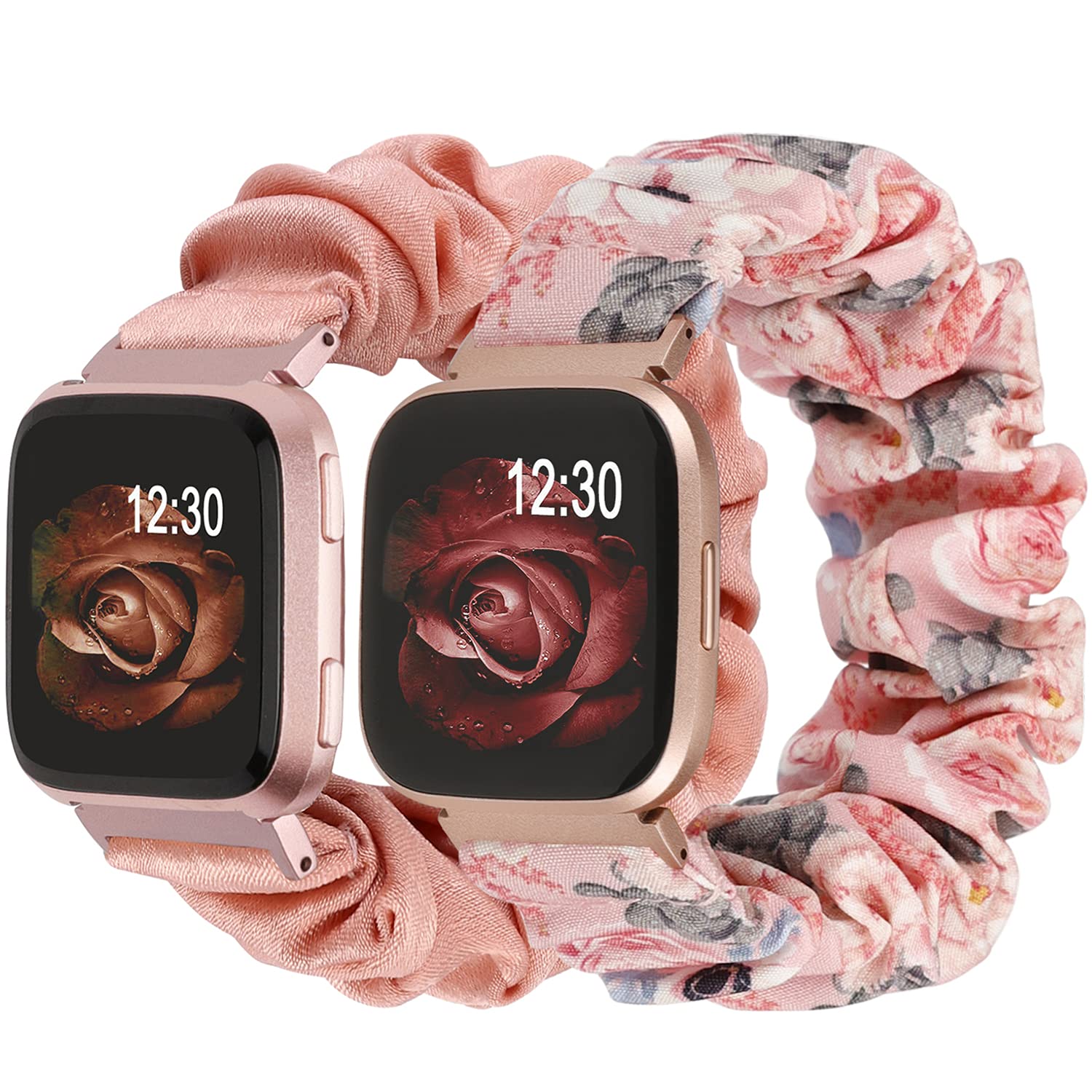Wearlizer Straps Compatible with Fitbit Versa/Versa 2 for Women Elastic Watch Strap Scrunchie Wristband Replacement Band (Pink/Floral