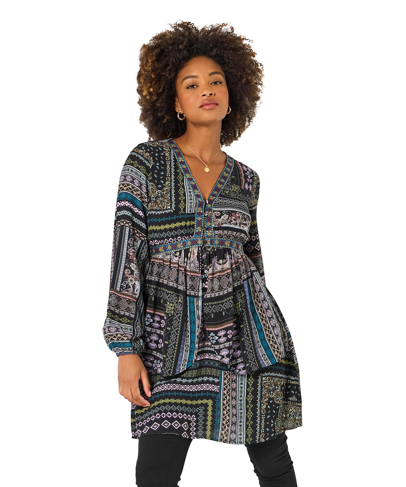 Joe Browns Women's Black Boho Tunic Dress, Regular, Black, UK 8