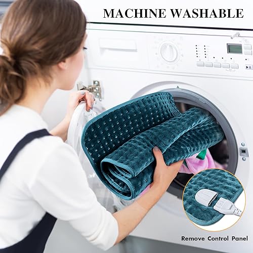 Miniatura 7 de Almohadilla térmica para espalda, hombros, alivio del dolor muscular, almohadillas térmicas eléctricas extra grandes de 17 x 33 pulgadas, 9 ajustes