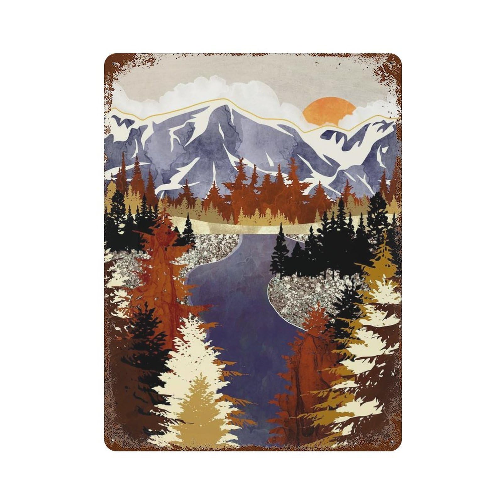 Autumn River Vintage Metal Tin Sign 15.7"x11.8", Rustic Home Decor for Garage, Bar And Workshop Decor