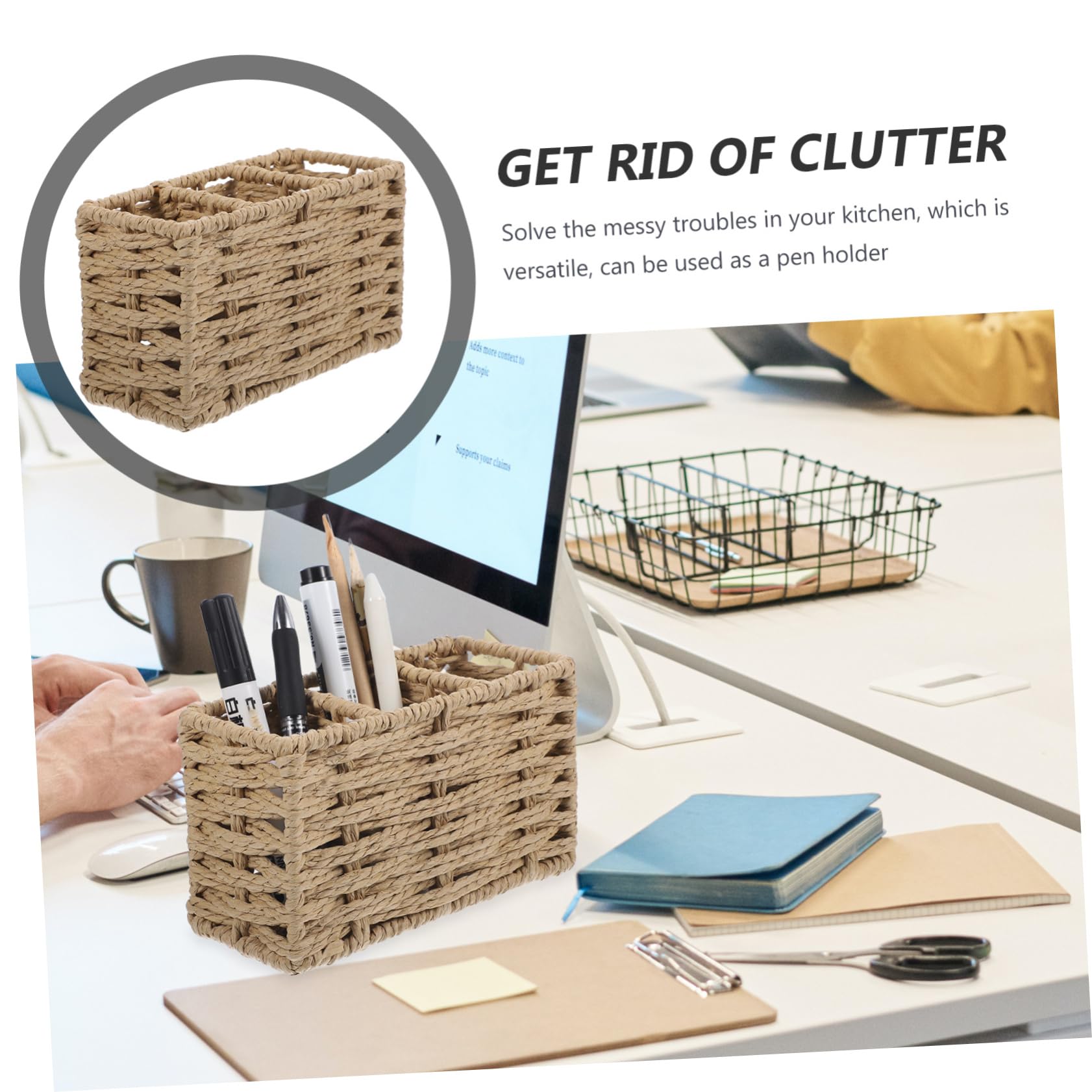 Cabilock Organizador De Utensilios De Cocina con Compartimentos Soporte De Cubiertos De Cuerda De Papel Beige Cesta Multifuncional para Mesa y Mostrador Almacenamiento Ligero y Compacto
