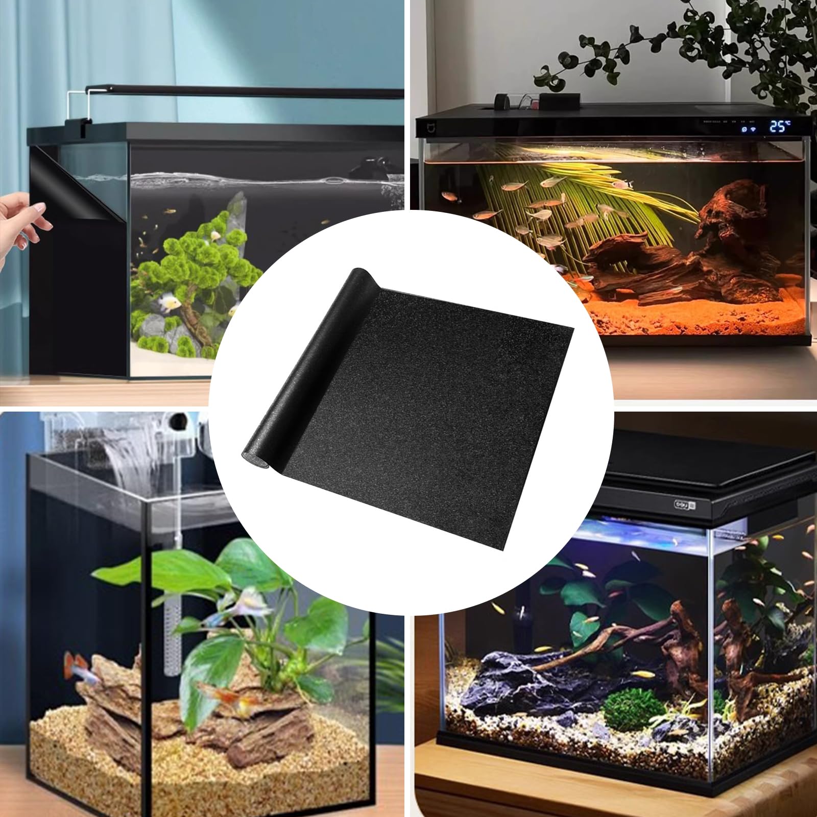Pellicola per Acquario Autoadesiva, Pellicola per Fondo Acquario 200x40cm PVC Adesivo Statico Nero Tagliabile per Fondo Acquario Terrario