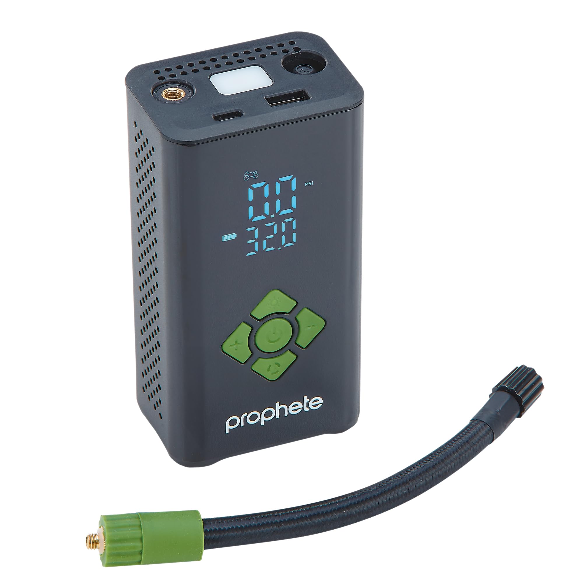 Prophete Elektrische Akkupumpe – kompakte Luftpumpe für Fahrradreifen, Bälle & Luftmatratzen – 4000 mAh Akku, LED-Licht & Powerbank-Funktion