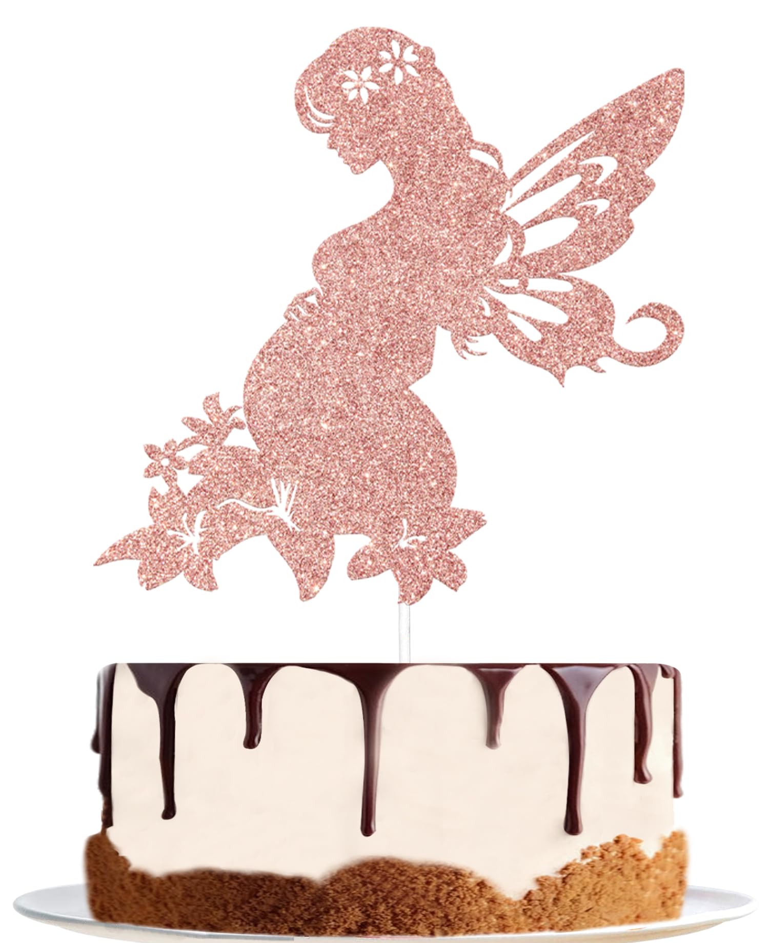 Pregnant Fairy Cake Topper, Fairy Baby Shower Cake Topper, Secret Garden Baby Shower Decorations, Fairycore Baby Shower Supplies Rose Gold